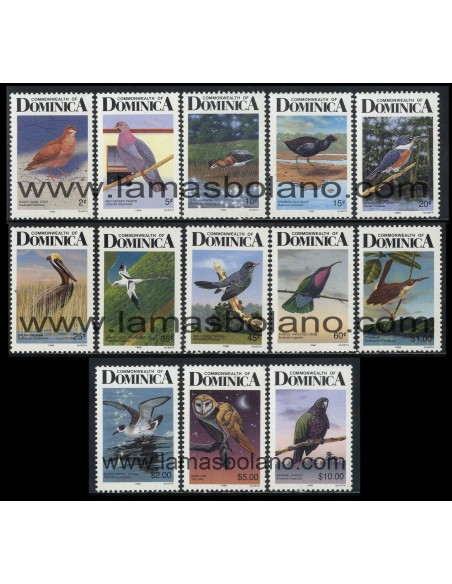 SELLOS DOMINICA 1989 - PAJAROS - 13 VALORES - CORREO