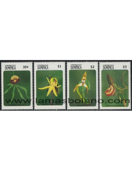 SELLOS DOMINICA 1989 - ORQUIDEAS - FLORA - 4 VALORES - CORREO