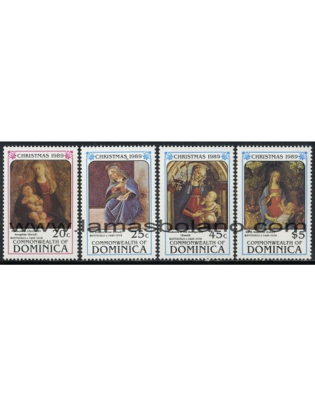 SELLOS DOMINICA 1989 - NAVIDAD - PINTURA DE BOTTICELLI - 4 VALORES - CORREO