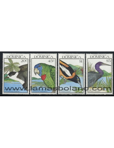 SELLOS DOMINICA 1990 - PAJAROS - FAUNA - 4 VALORES - CORREO