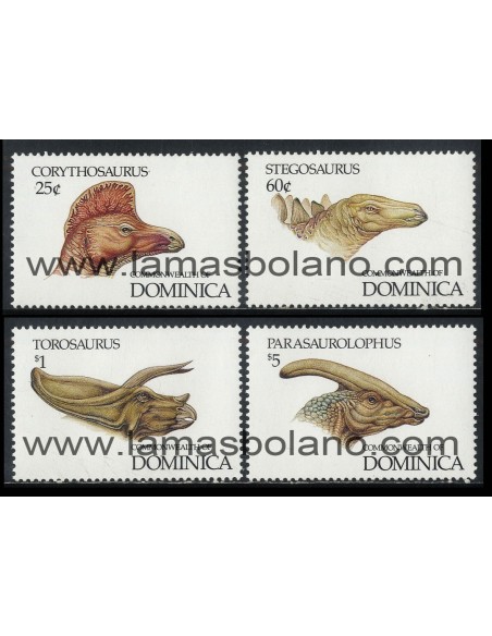 SELLOS DOMINICA 1992 - FAUNA PREHISTORICA - CABEZAS DE LAGARTOS - 4 VALORES - CORREO