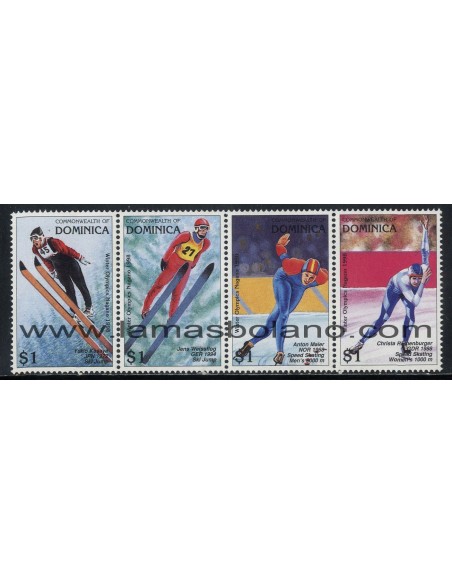 SELLOS DOMINICA 1997 - PRELUDIO DE LA OLIMPIADA DE INVIERNO DE NAGANO - 4 VALORES TIRA - CORREO