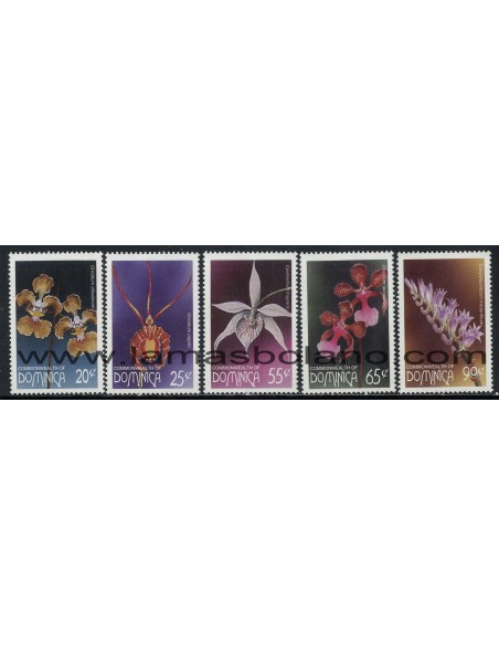 SELLOS DOMINICA 1997 - ORQUIDEAS - FLORA - 5 VALORES - CORREO