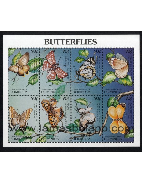 SELLOS DOMINICA 1997 - MARIPOSAS - FAUNA - 8 VALORES EMITIDOS EN HOJITA - CORREO