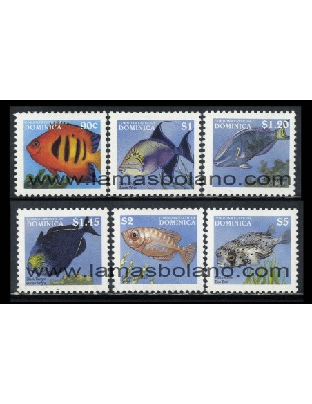 SELLOS DOMINICA 1997 - PECES - FAUNA - 6 VALORES - CORREO
