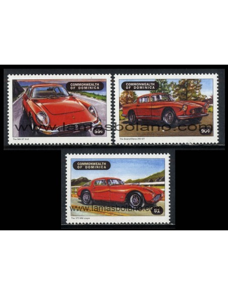 SELLOS DOMINICA 1998 - ENZO FERRARI CENTENARIO DEL NACIMIENTO - COCHES - 3 VALORES - CORREO