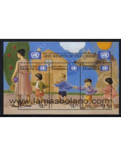 SELLOS DOMINICA 1999 - CONVENCION DE LA ONU POR LOS DERECHOS DE LOS NIÑOS 10 ANIVERSARIO - 3 VALORES EMITIDOS EN HOJITA - CORREO
