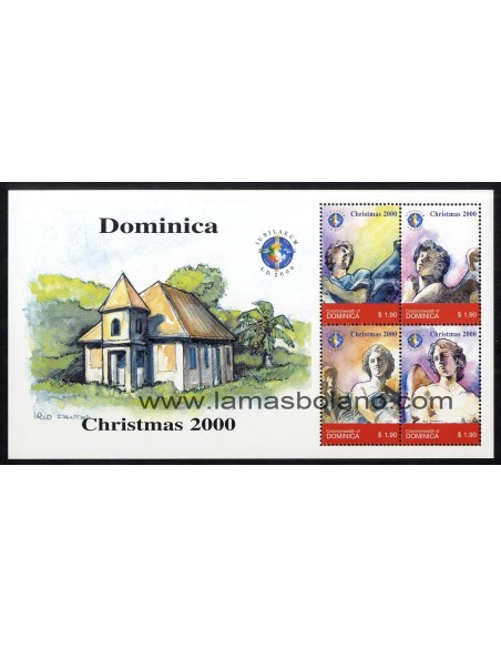 SELLOS DOMINICA 2000 - NAVIDAD - AÑO SANTO 2000 - CABEZAS DE ANGELES - 4 VALORES EMITIDOS EN HOJITA - CORREO