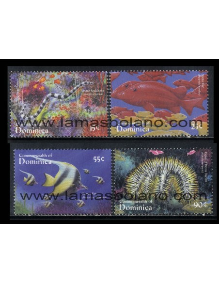 SELLOS DOMINICA 2001 - FAUNA MARINA - 4 VALORES - CORREO