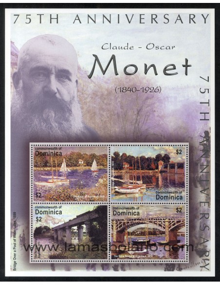 SELLOS DOMINICA 2001 - CLAUDE MONET 75 ANIVERSARIO FALLECIMIENTO - PINTURA - 4 VALORES EMITIDOS EN HOJITA - CORREO