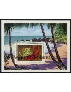 SELLOS DOMINICA 1975 - MARIPOSAS - DRYAS JULIA - HOJITA BLOQUE