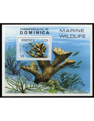 SELLOS DOMINICA 1979 - PROTECCION DE LA NATURALEZA - ACROPORA PALMATA - HOJITA BLOQUE