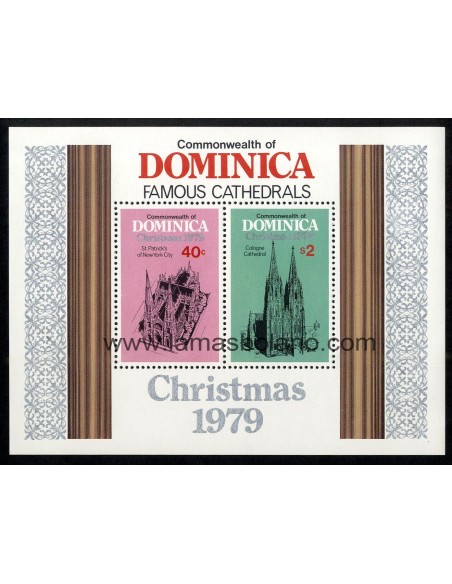 SELLOS DOMINICA 1979 - NAVIDAD - CATEDRALES FAMOSAS - HOJITA BLOQUE