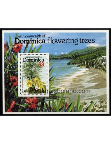 SELLOS DOMINICA 1979 - FLORES DE ARBOLES - HOJITA BLOQUE