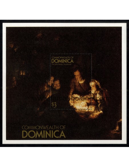 SELLOS DOMINICA 1980 - LA SAGRADA FAMILIA DE REMBRANDT - HOJITA BLOQUE