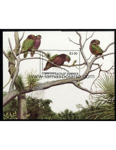 SELLOS DOMINICA 1981 - PAJAROS - AMAZONA IMPERIALIS - HOJITA BLOQUE