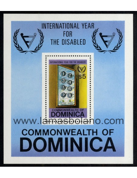 SELLOS DOMINICA 1981 - AÑO INTERNACIONAL DE LAS PERSONAS MINUSVALIDAS - HOJITA BLOQUE