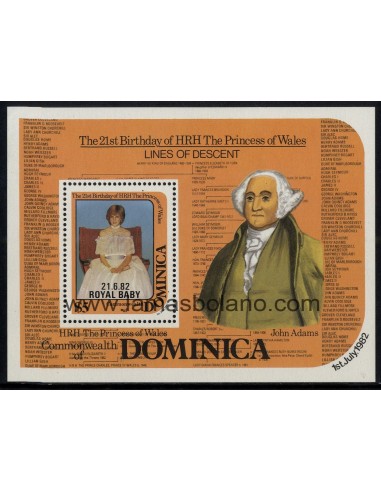 SELLOS DOMINICA 1982 - NACIMIENTO REAL DEL PRINCIPE WILLIAM - HOJITA BLOQUE SOBRECARGADA