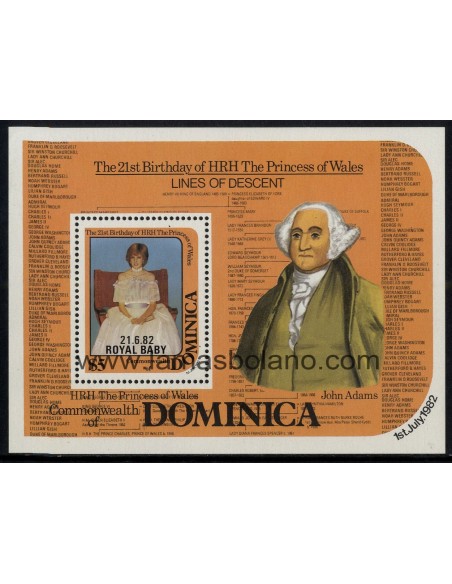 SELLOS DOMINICA 1982 - NACIMIENTO REAL DEL PRINCIPE WILLIAM - HOJITA BLOQUE SOBRECARGADA