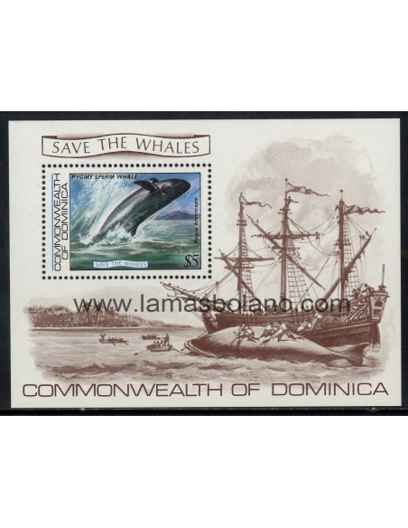 SELLOS DOMINICA 1983 - SALVAR LAS BALLENAS - FAUNA - HOJITA BLOQUE