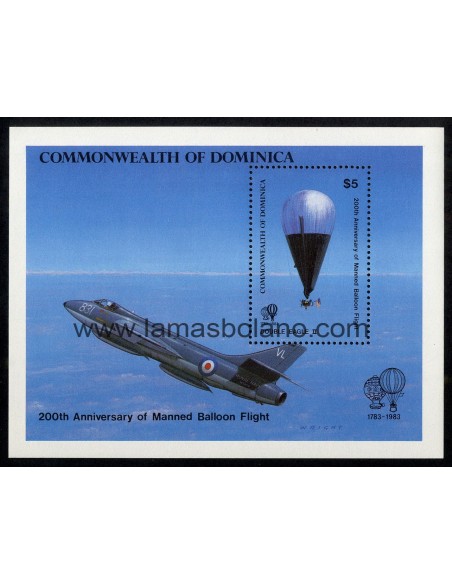 SELLOS DOMINICA 1983 . BICENTENARIO DE LAS PRIMERAS ASCENSIONES DEL HOMBRE A LA ATMOSFERA - GLOBO - HOJITA BLOQUE