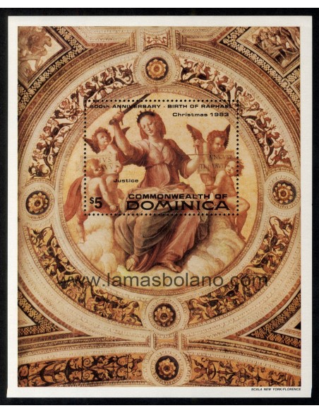 SELLOS DOMINICA 1983 - NAVIDAD - RAPHAEL 500 ANIVERSARIO NACIMIENTO - HOJITA BLOQUE