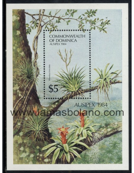 SELLOS DOMINICA 1984 - AUSIPEX 84 EXPOSICION FILATELICA INTERNACIONAL EN MELBOURNE - FLORES - HOJITA BLOQUE