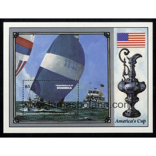 SELLOS DOMINICA 1987 - COPA AMERICA - DEPORTE NAUTICO - HOJITA BLOQUE