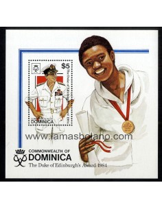 SELLOS DOMINICA 1985 - VISITA DEL DUQUE DE EDIMBURGO Y ENTREGA DE RECOMPENSAS - HOJITA BLOQUE