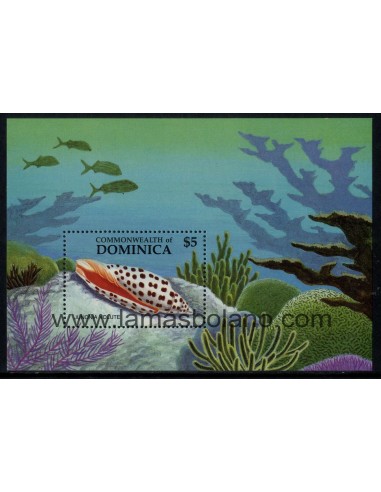 SELLOS DOMINICA 1987 - FAUNA MARINA - CONCHAS - HOJITA BLOQUE