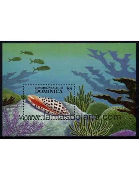 SELLOS DOMINICA 1987 - FAUNA MARINA - CONCHAS - HOJITA BLOQUE
