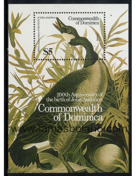 SELLOS DOMINICA 1986 - J.J. AUDUBON BICENTENARIO NACIMIENTO - PAJARO - HOJITA BLOQUE