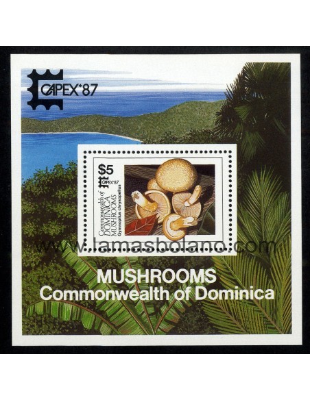 SELLOS DOMINICA 1987 - CAPEX 87 EXPOSICION FILATELICA INTERNACIONAL EN TORONTO - SETAS - HOJITA BLOQUE