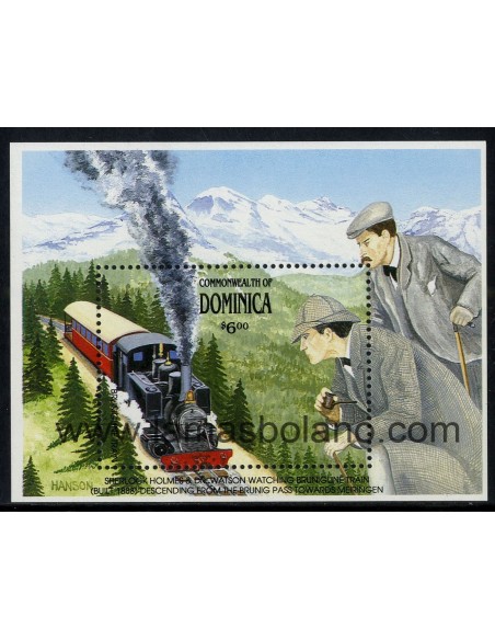 SELLOS DOMINICA 1990 - TRENES SUIZOS - HOJITA BLOQUE