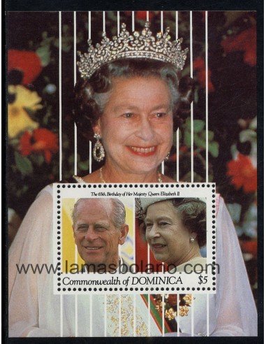 SELLOS DOMINICA 1991 - 65 ANIVERSARIO DE ELIZABETH II - HOJITA BLOQUE