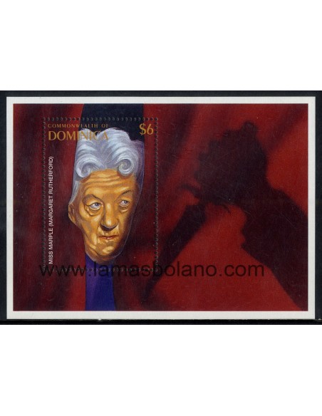 SELLOS DOMINICA 1996 - CENTENARIO DEL CINE - MISS MARPLE - MARGARET RUTHERFORD - HOJITA BLOQUE