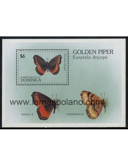 SELLOS DOMINICA 1997 - MARIPOSAS - EURYTELA DRYOPE - HOJITA BLOQUE