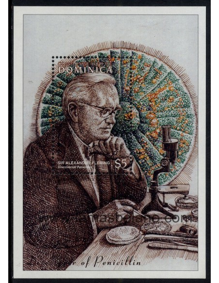 SELLOS DOMINICA 1997 - ACONTECIMIENTOS DE LA MEDICINA - ALEXANDER FLEMING - LOUIS PASTEUR - 2 HOJITAS BLOQUE