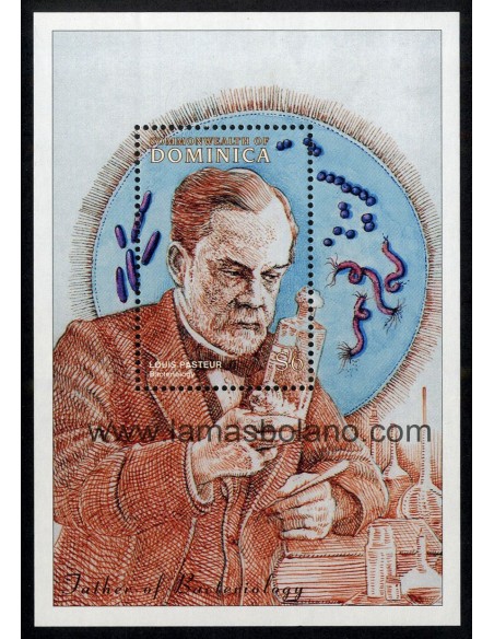 SELLOS DOMINICA 1997 - ACONTECIMIENTOS DE LA MEDICINA - ALEXANDER FLEMING - LOUIS PASTEUR - 2 HOJITAS BLOQUE