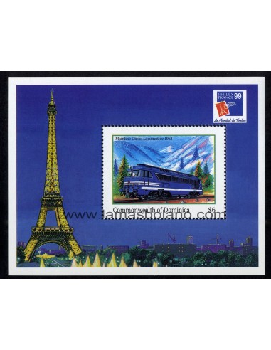 SELLOS DOMINICA 1999 - PHILEXFRANCE 99 EXPOSICION FILATELICA INTERNACIONAL EN PARIS - LOCOMOTORAS ANTIGUAS - HOJITA BLOQUE