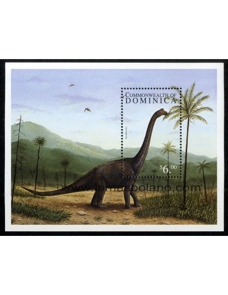SELLOS DOMINICA 1999 - FAUNA PREHISTORICA - BRACHIOSAURUS - HOJITA BLOQUE