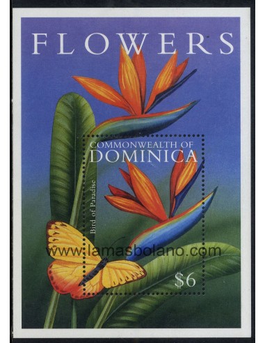 SELLOS DOMINICA 2000 - FLOR Y MARIPOSA - STRELITZIA - HOJITA BLOQUE