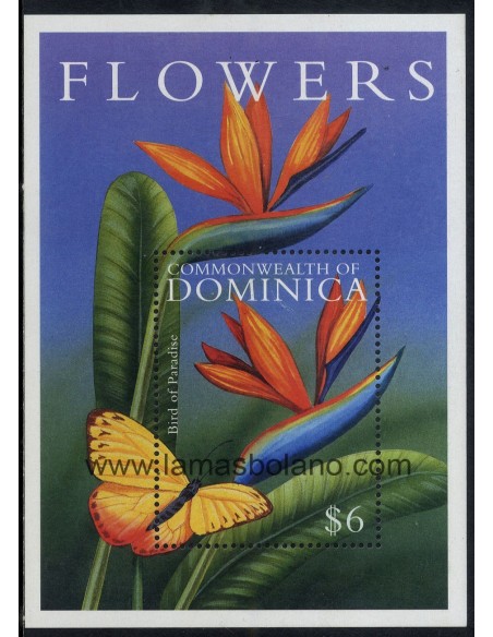SELLOS DOMINICA 2000 - FLOR Y MARIPOSA - STRELITZIA - HOJITA BLOQUE