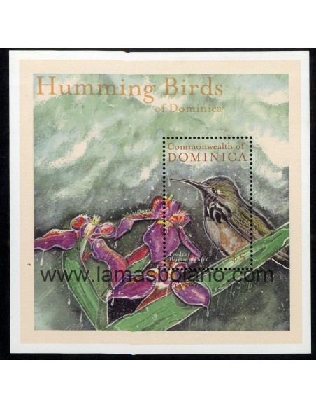 SELLOS DOMINICA 2001 - COLIBRI - FAUNA - HOJITA BLOQUE