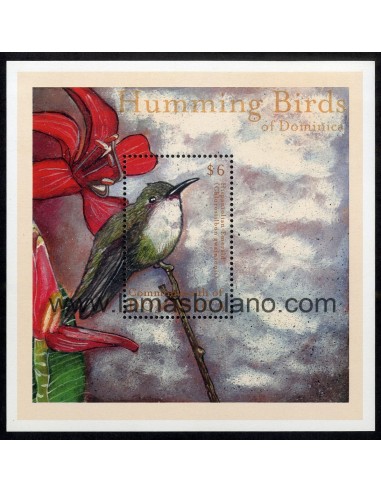 SELLOS DOMINICA 2001 - COLIBRI - FAUNA - HOJITA BLOQUE