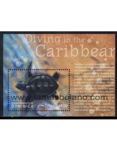 SELLOS DOMINICA 2001 - FAUNA MARINA DEL CARIBE - TORTUGA - HOJITA BLOQUE