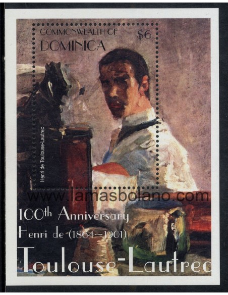 SELLOS DOMINICA 2001 - TOULOUSE LAUTREC CENTENARIO FALLECIMIENTO - PINTURA - HOJITA BLOQUE
