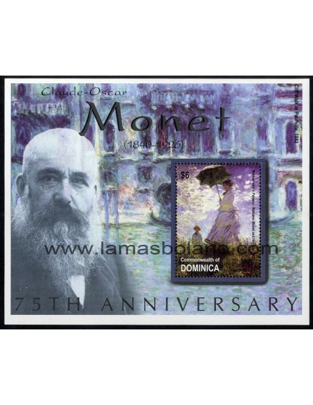 SELLOS DOMINICA 2001 - CLAUDE MONET 75 ANIVERSARIO FALLECIMIENTO - PINTURA - HOJITA BLOQUE
