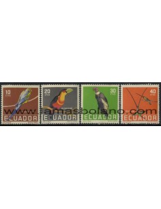 SELLOS ECUADOR 1958 - PAJAROS TROPICALES - 4 VALORES FIJASELLO - CORREO