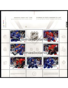 SELLOS DE CANADÁ2013 - HOCKEY SOBRE HIELO - 7 VALORES EN HOJA BLOQUE 